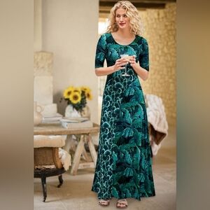 Soft Surroundings Nanette Maxi Dress S Gecko Leaf
